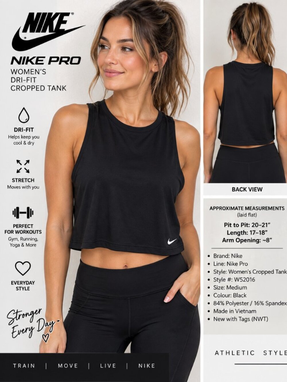 Nike Pro Women’s Dri-FIT Cropped Tank – Medium – NWT